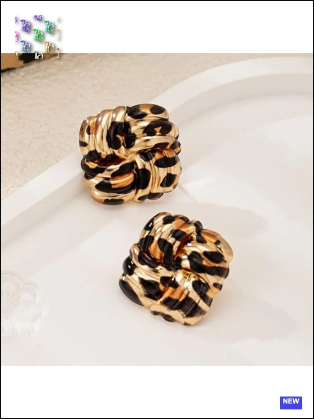 Gold Plated Square Leopard Print Stud Earrings Hypoallergenic Vintage Geometric